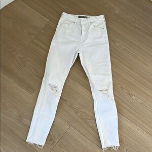 Topshop White Skinny Jeans with Distressed Knees